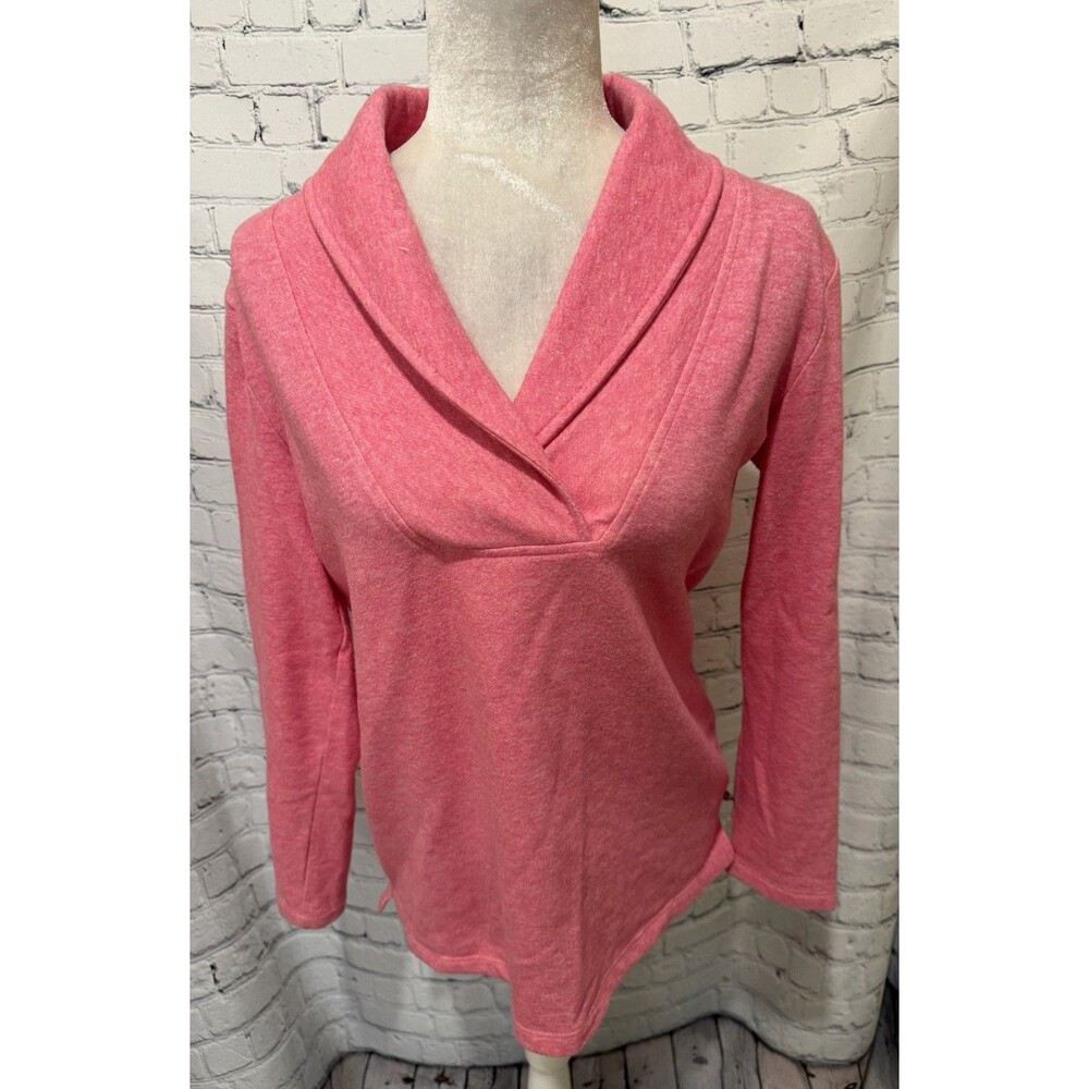 Talbots Pink Heather Featherweight Fleece Wrap Neck Pullover Sweater Top Small
